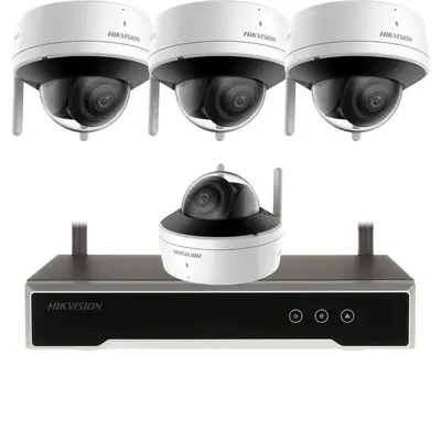 Sistem supraveghere exterior IP WiFi Hikvison KIT-HK-WF-4INT2MP30IR-A, 2 MP, 2.8 mm, IR 30 m, slot card, microfon si difuzor