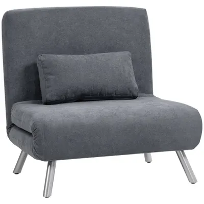 HOMCOM Fotoliu cu functie de pat, design 2-in-1, fotoliu de dormit, pat de oaspeti, husa material, cu perna, Gri inchis | Aosom Romania