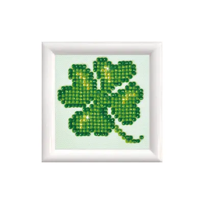 Set tablou cu diamante și ramă - Trifoi cu patru foi, 8 x 8 cm