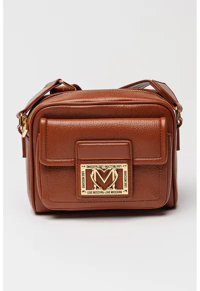 Geanta crossbody de piele ecologica cu buzunar frontal cu clapa - Caramel