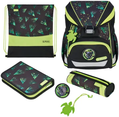 Set școlar Herlitz UltraLight XL Plus - Jungle Explorer, ghiozdan, două penare și un săculeț