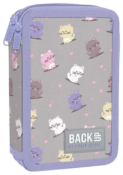 Penar cu rechizite BackUp 8 DW - Kawaii Cats, 2 fermoare