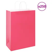 vidaXL Pungi de hârtie 250 buc cu mânere roz 32x17x44 cm