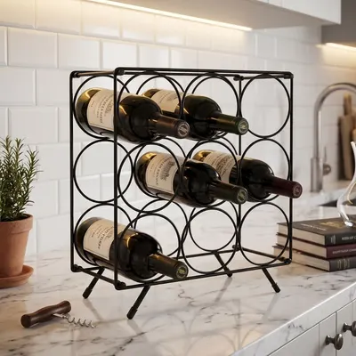 Suport metalic vertical pentru sticle de vin, 9 sticle, 39x18x34 cm