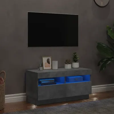 vidaXL Comodă TV cu lumini LED, gri beton, 80x35x40 cm