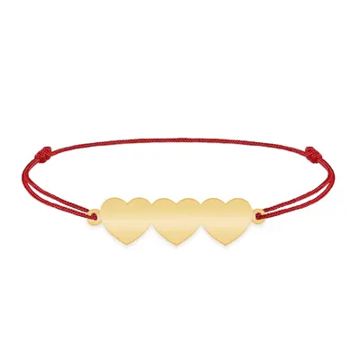 Cesur - Bratara personalizata snur trei inimi din argint 925 placat cu aur galben 24K