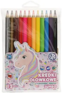 Creioane colorate Astra Jumbo - Unicorn, rotunde, 12 culori + ascutitoare
