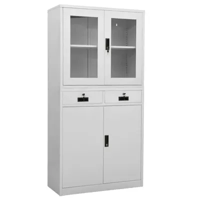 vidaXL Dulap de birou gri deschis 90x40x180 cm oțel/sticlă securizată