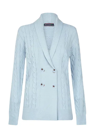 Cardigan din amestec de lana cu model torsade - Albastru deschis