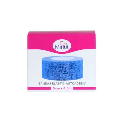 Bandaj elastic autoadeziv Minut albastru 5 cm x 4.5 m