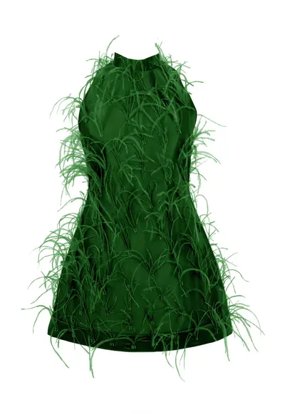 Rochie scurta cu pene ALMEEA - Verde