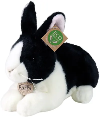 Jucărie de pluș Rappa Eco Friends - Lepuraș negru și alb, în picioare, 25 cm