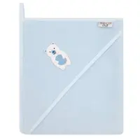 Prosop de baie pentru copii Bocioland Blue Polar bear 100x100 cm,din bumbac 100, prevazut cu capison decorat cu broderie vesela