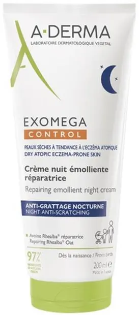 A-Derma Exomega Control Cremă de noapte emolientă și regeneratoare, 200 ml