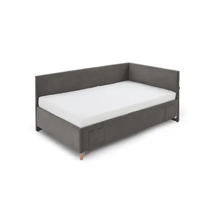 Pat pentru copii gri antracit pe colț tapițat cu spațiu de depozitare cu somieră 90x200 cm Cool – Meise Möbel