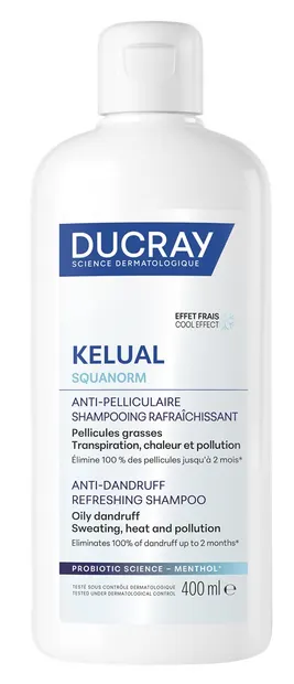 Ducray Kelual Squanorm Șampon răcoritor împotriva mătreții grase, 400 ml