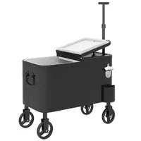 Outsunny Cărucior frigorific 56L cu roți mâner reglabil deschizător colector de capace scurgere și mâner 75x35x120 cm Negru | Aosom Romania
