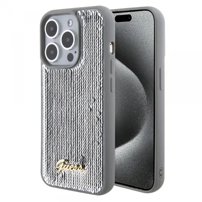 Husa pentru Apple iPhone 15 Pro Max, Guess, Sequin Script Metal, Argintie