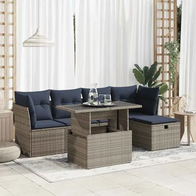 Gossi set mobilier gradina cu perne 6 piese gri poliratan/lemn acacia