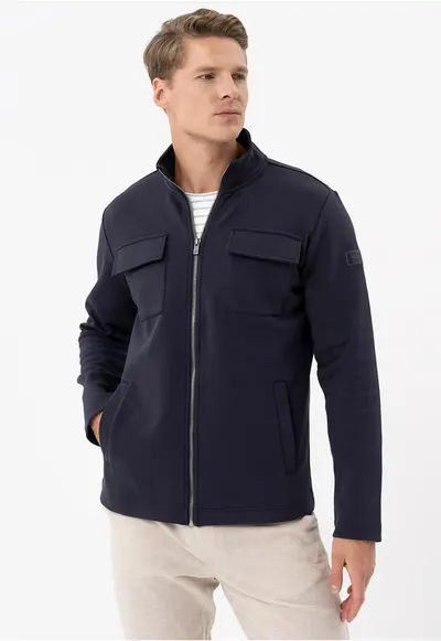 Bluza de trening cu fermoar - cu buzunare pe piept - guler inalt - Comfort Fit - B-North - albastru marin - Bleumarin