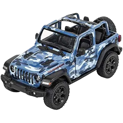 Masinuta die-cast Jeep Wrangler 2018, scara 1:34, cu functie pull-back, 12.5 cm lungime, fara capota, albastra