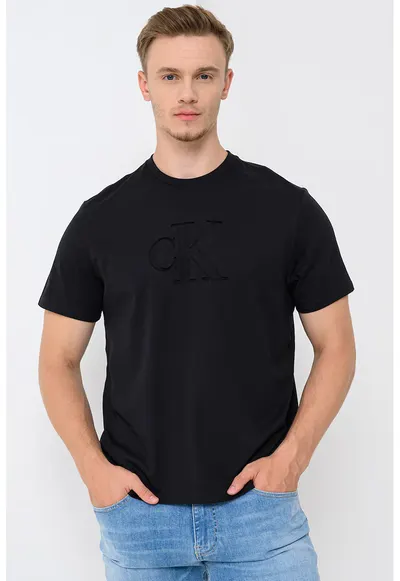 Tricou din bumbac cu logo in relief - Negru