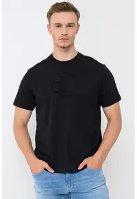 Tricou din bumbac cu logo in relief - Negru