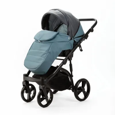 Carucior pentru copii 2 in 1, Adamex Lanti SD42, pliabil, landou cu salteluta, copertina reglabila, roti frontale pivotante 360, cu dubla suspensie si husa de ploaie inclusa, Full EcoLeather, Blue Shadow