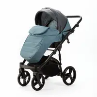 Carucior pentru copii 2 in 1, Adamex Lanti SD42, pliabil, landou cu salteluta, copertina reglabila, roti frontale pivotante 360, cu dubla suspensie si husa de ploaie inclusa, Full EcoLeather, Blue Shadow