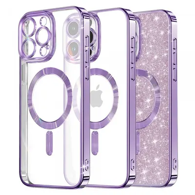 Husa MagSafe pentru Apple iPhone 13 Pro Max, Techsuit, Luxury Glitter, Mov Deschis
