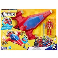 Figurina cu avion de lupta, Avengers, Iron Man, Repulsor Blast Battle Jet, 10 cm, F9329