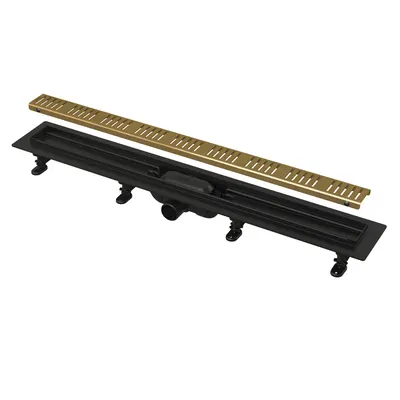 Rigola dus iesire laterala cu capac perforat auriu 950 mm Alcadrain APZ10BLACK-950BRASS