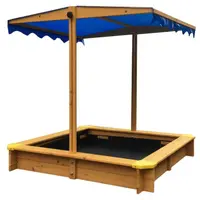 Cutie de nisip pentru copii Ginger Home Blue cu copertina reglabila si impermeabila tratata cu protectie UV30, 117x117 cm,Capacitate de incarcare 200 kg,colturi cu protectii din plastic