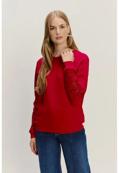 Bluza de trening cu aplicatii florale - Rosu