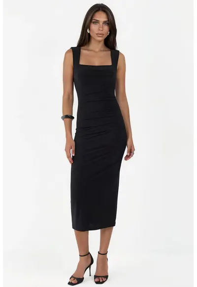 Rochie Midi Bodycon - Elegant - Negru - 95% poliester - 5% elastan