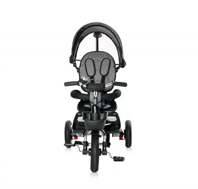 Tricicleta pentru copii Lorelli Zippy Air Graphite control parental 12-36 luni , cu scaun reversibil, rotire 360 grade, spatar reglabil pe multiple pozitii, roti din cauciuc cu camera si 2 tipuri de suport pentru picioare