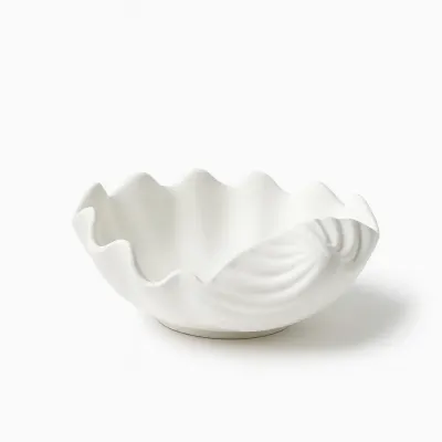 Bol decorativ scoică cu margine ondulată din ceramică jesmonite – 14×15,5×5,5 cm - Alb