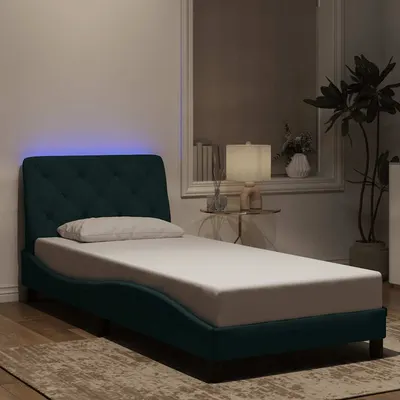 vidaXL Cadru de pat cu LED fără saltea, verde închis, 90x200 cm, catifea