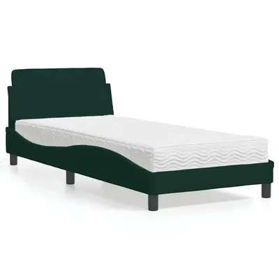 vidaXL Pat cu saltea, Dover, verde închis, 90x190 cm, catifea