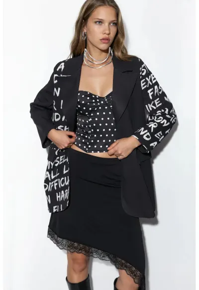 Jacheta tip blazer supradimensionata - poliester-lycra - Negru