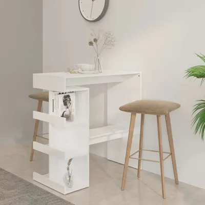 vidaXL Masă bar cu raft depozitare alb extralucios 100x50x101,5cm lemn