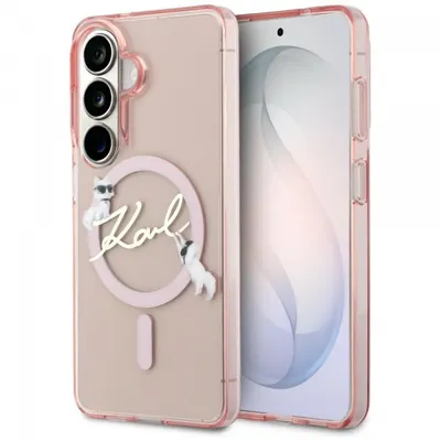 Husa MagSafe pentru Samsung Galaxy S26 S942, Karl Lagerfeld, IML Choupette Karl Script Logo, Roz