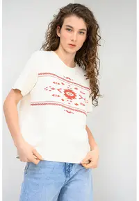 Tricou cu imprimeu grafic Floris - Crem