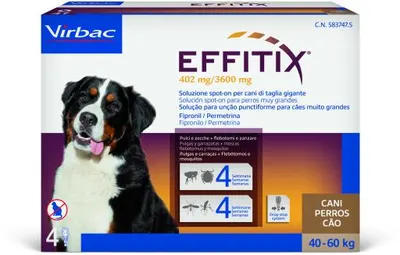 Antiparazitar extern pentru caini intre 40-60 kg Effitix XL, 4 pipete, EXPIRA 31.08.2026