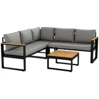Outsunny Set de Mobilier pentru Grădină din 4 Piese cu 2 Canapele Duble, Colțar și Măsuță de Cafea, 124x61x71,5 cm, Gri | Aosom Romania