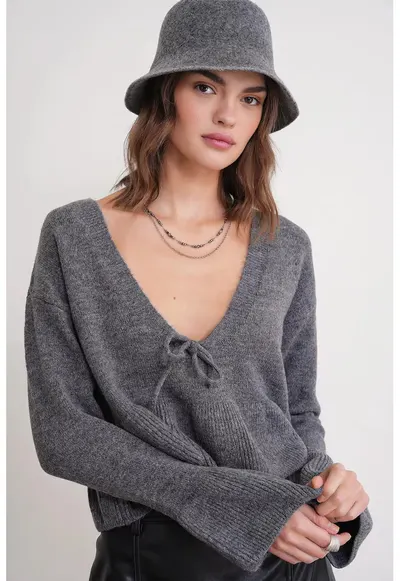Pulover dama - Tricot - Gri inchis - One Size