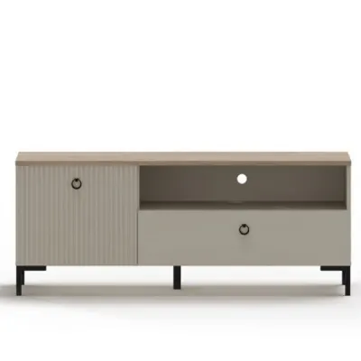 Comoda TV DOMINICA, 1 usa rabatabila, 1 sertar, taupe + stejar silverjack, 135x41x54,5 cm