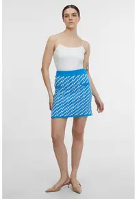 Fusta mini din tricot cu model - Alb/Turcoaz
