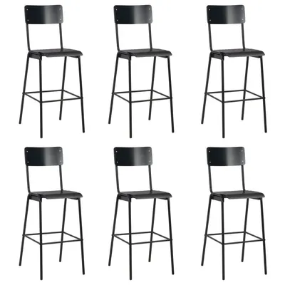 vidaXL Scaune de bar, 6 buc., negru, placaj solid, oțel