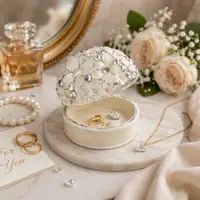 Cutie Bijuterii Rotundă cu Flori și Strasuri, 5 cm, AZAY – Casetă pentru Inel, Cutie Cadou cu Ambalaj Premium și Hârtie Tissue, Cadou Femei Elegant